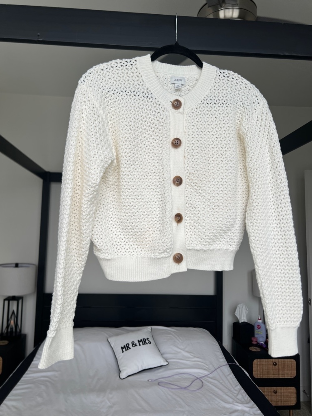 J. Crew Cream Open-Weave Button Cardigan